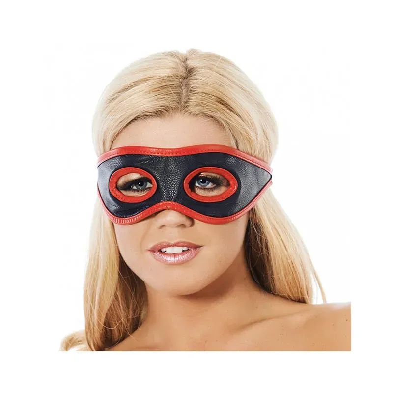 Antifaz Cuero con Aberturas en los Ojos Rojo y Negro – Esposas y Antifaces