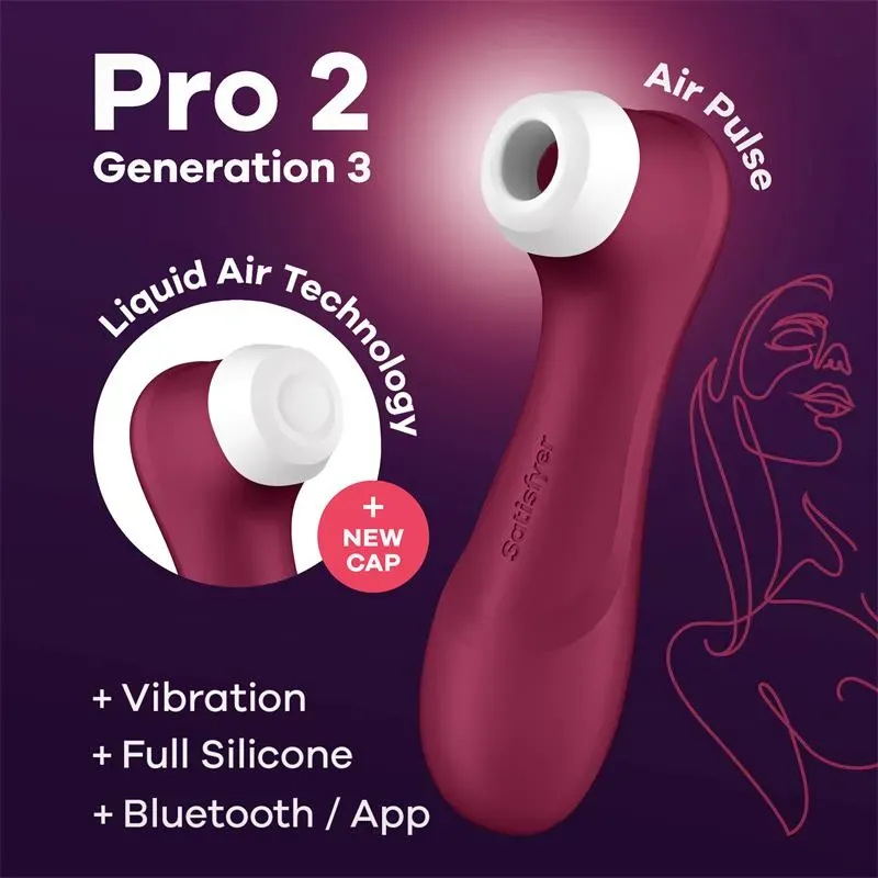 Pro 2 Gen 3 Liquid Air Technology Succión y Vibración App Connect Wine Red - Rojo Vino – Succionadores Clitoris