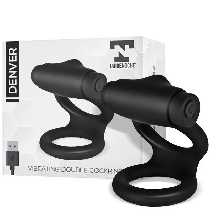 Denver Anillo Doble con Bala Vibradora USB Silicona Negro – Anillos Pene