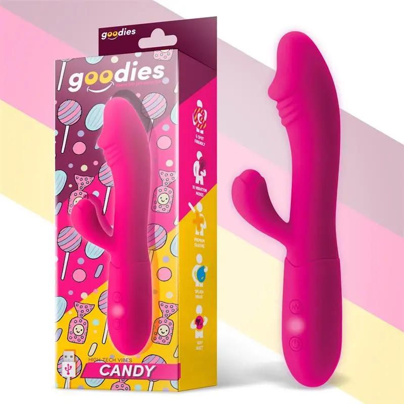 Candy Vibrador con Conejito Punto G USB Silicona Fucshia – Vibradores