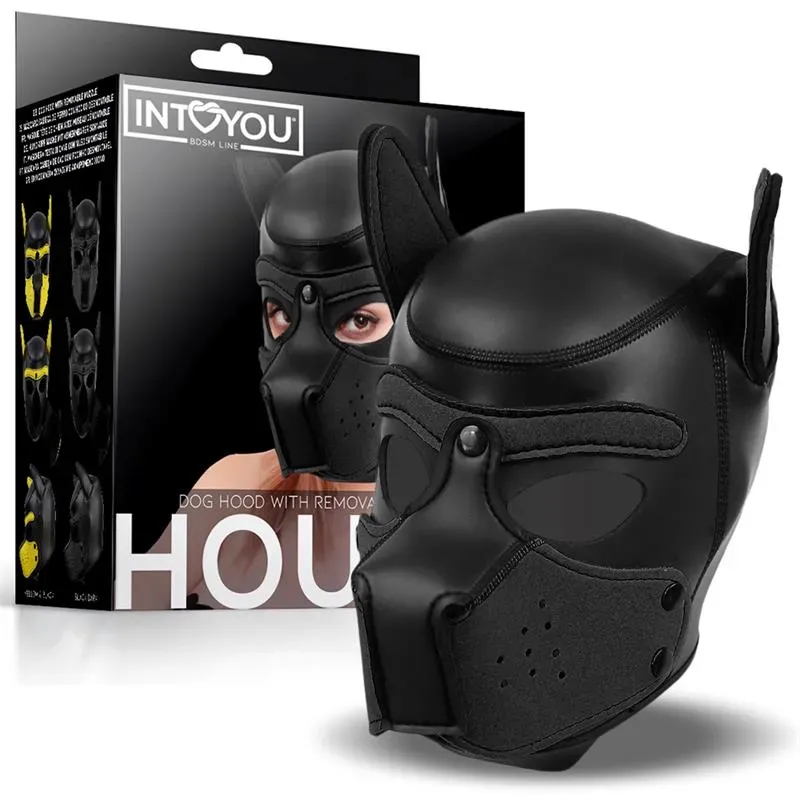 Hound Máscara de Perro Neopreno Hocico Extraíble Negro Talla Única – BDSM/Máscaras