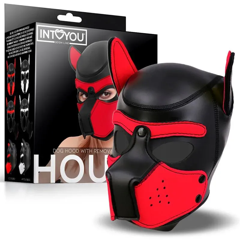 Hound Máscara de Perro Neopreno Hocico Extraíble Negro/Rojo Talla Única – BDSM/Máscaras