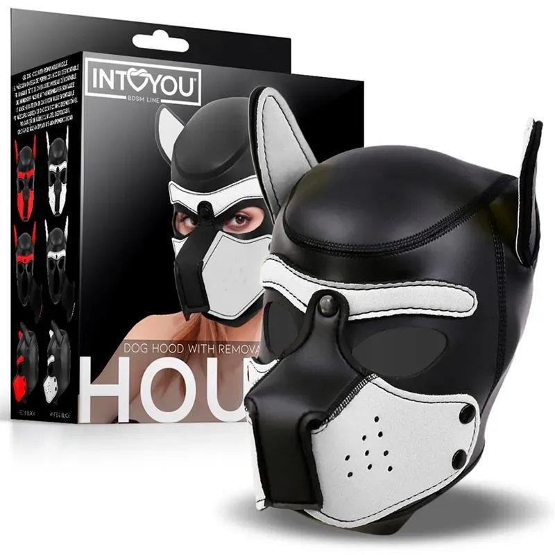Hound Máscara de Perro Neopreno Hocido Extraíble Negro/Blanco Talla Única – BDSM/Máscaras