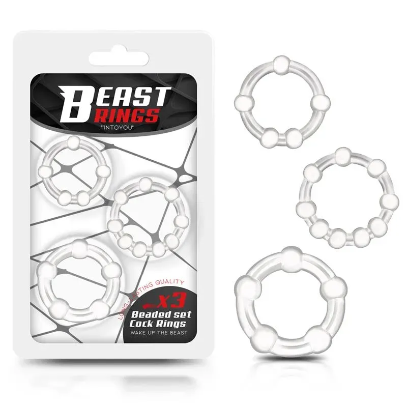 Set 3 Anillos para el Pene Beaded Flexibles Transparente – Anillos Pene