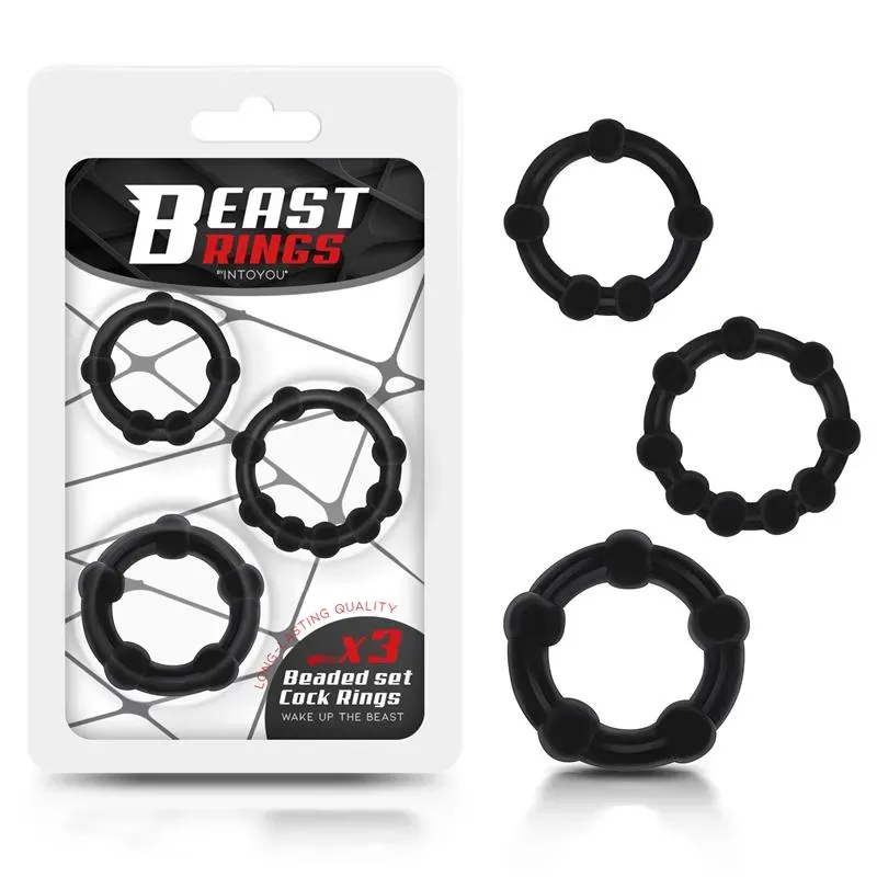 Set 3 Anillo para el Pene Beaded Flexibles Negro – Anillos Pene
