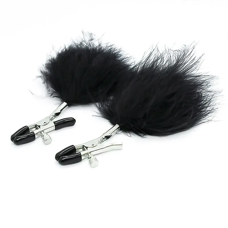 Pinzas para Pezones con Pompón de Pelo Largo Negro – BDSM/Pinzas Pezones