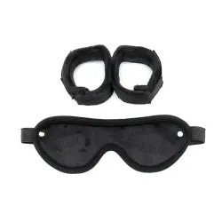Rimba Bondage Play Máscara y Esposas Ajustables Color Negro