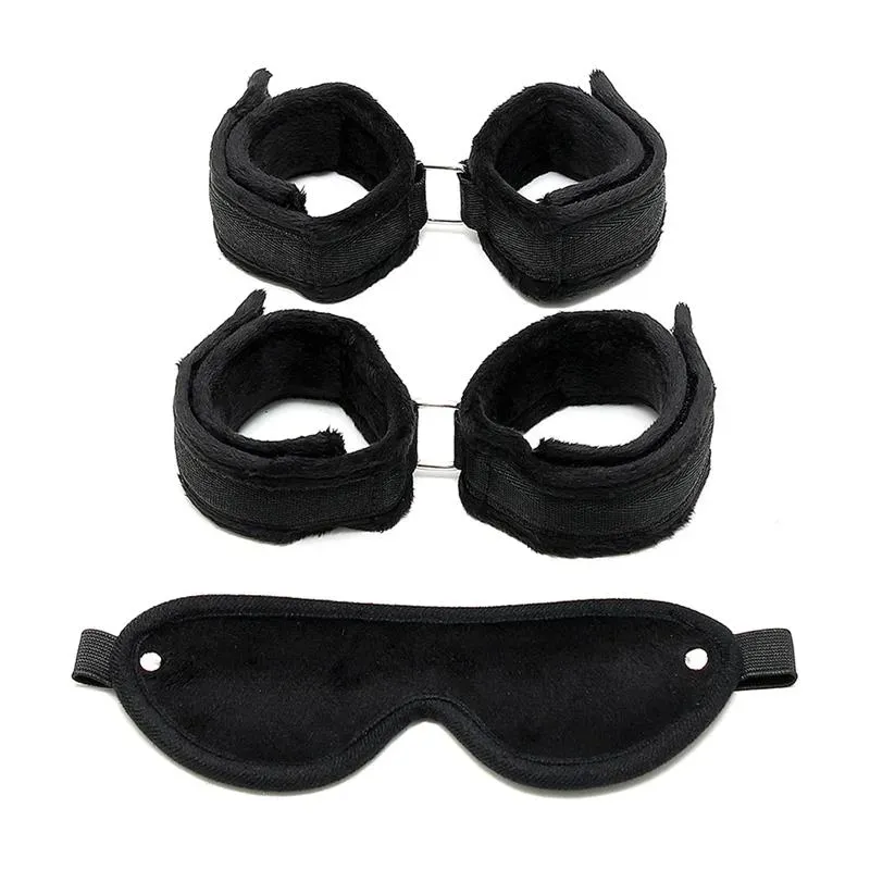 Rimba Bondage Play Set de Esposas para Muñecas y Tobillos Color Negro – Esposas y Antifaces