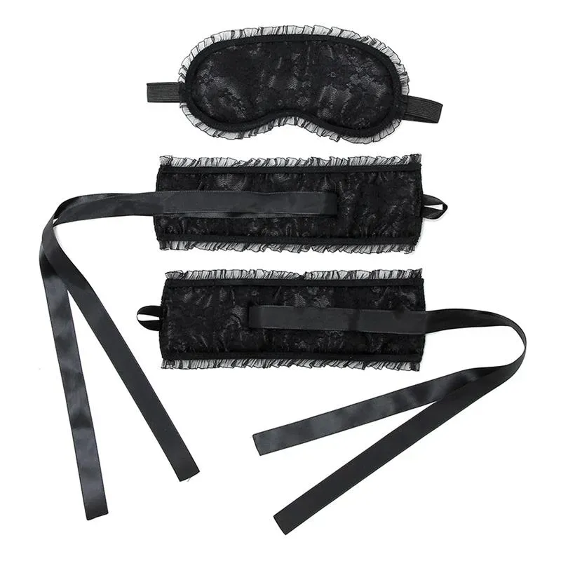 Rimba Bondage Play Esposas y Máscara Estilo Burlesque Color Negro – Esposas y Antifaces