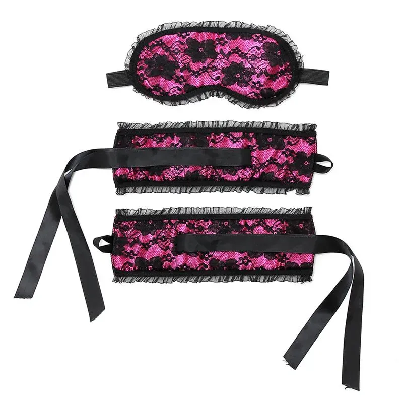 Rimba Bondage Play Esposas y Máscara Estilo Buslesque Color Rosa – Esposas y Antifaces