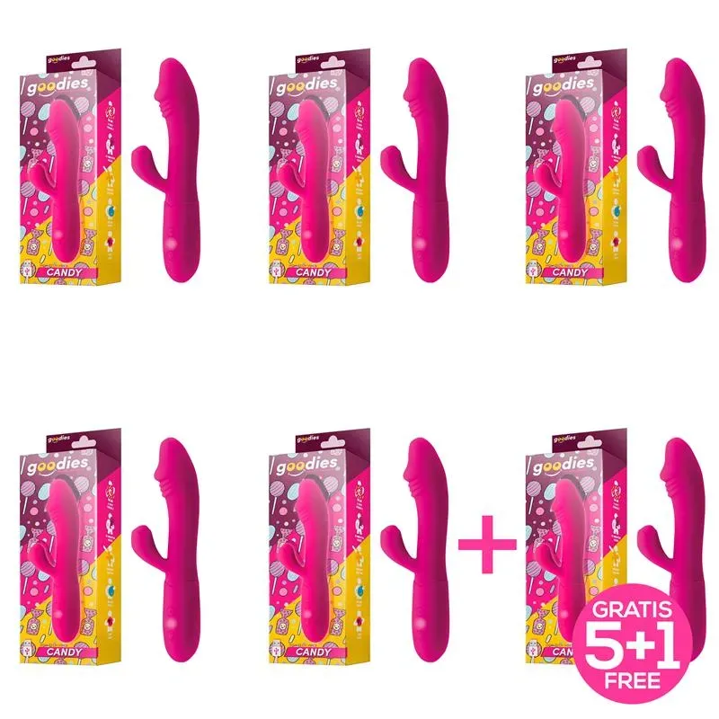 Pack 5+1 Candy Vibrador con Conejito Punto G USB Silicona Fucshia – Packs