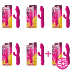 Pack 5+1 Candy Vibrador con Conejito Punto G USB Silicona Fucshia