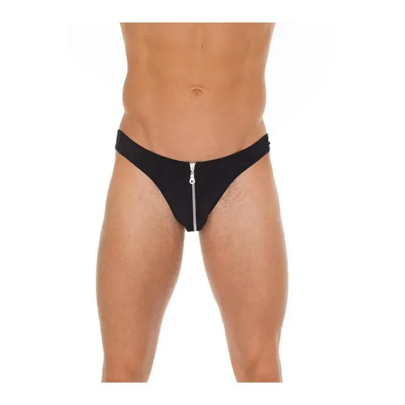 Tanga con Cremallera Negro Talla Unica – Slips, Tangas y Boxers