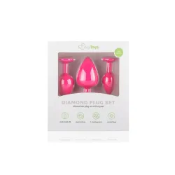 Set 3 Plug Anal con Cristal Silicona Rosa