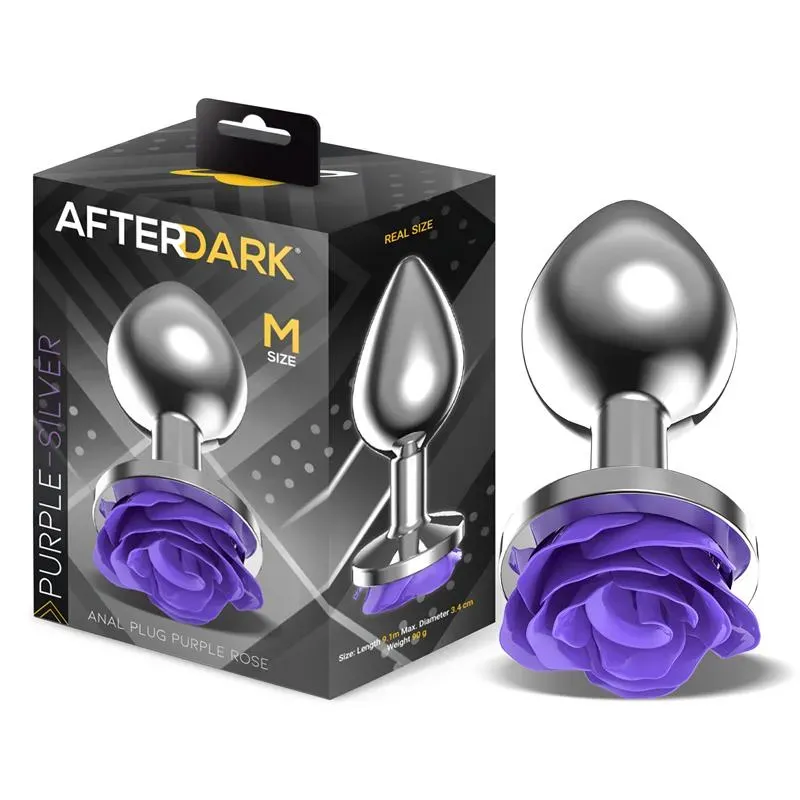 Plug Anal de Metal con Rosa Púrpura en la Base Talla M – Anal