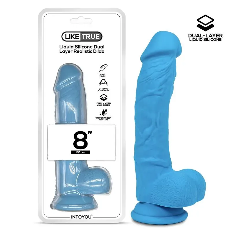 Dildo Realista Silicona Líquida Dual Layer 8 Azul – Dildos