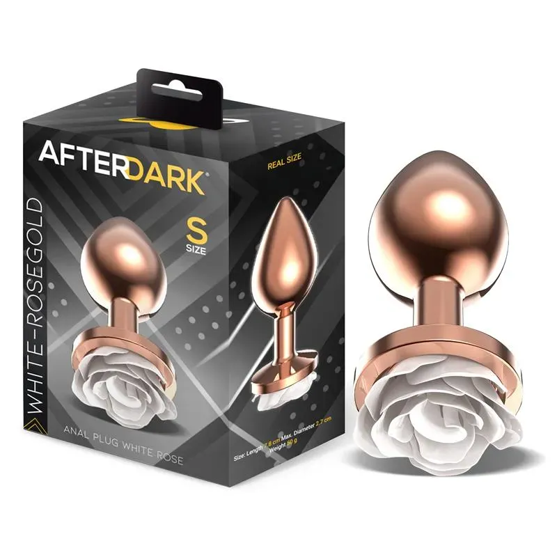Plug Anal de Metal Oro Rosa con Rosa Blanca en la Base Talla S – Anal