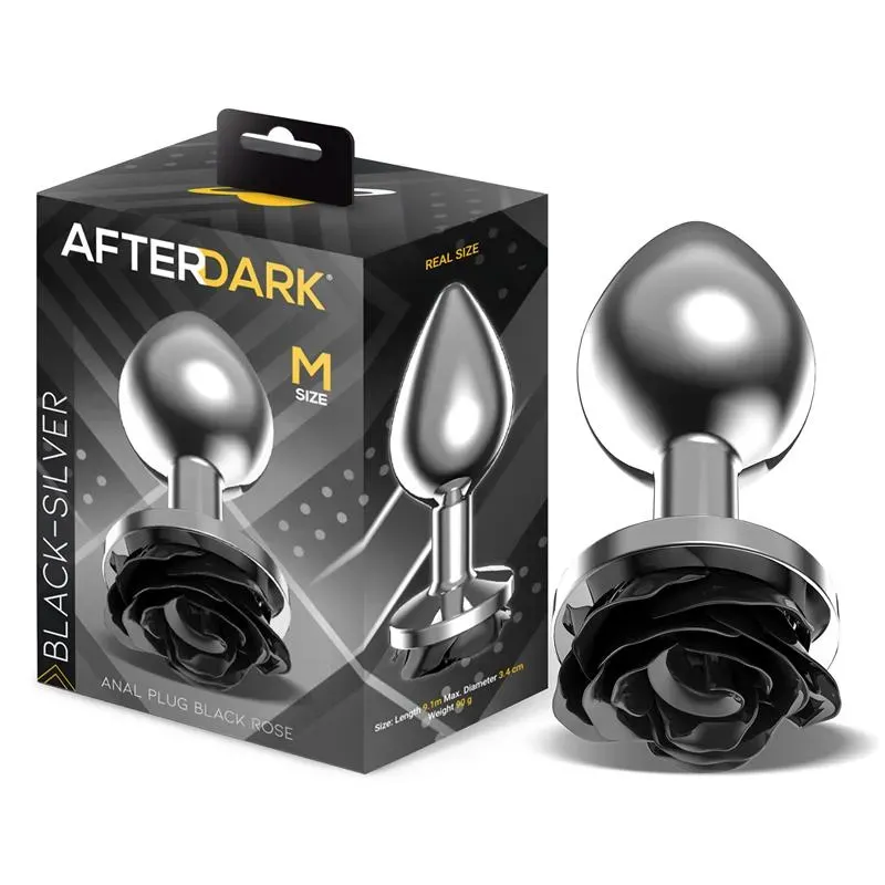 Plug Anal de Metal con Rosa Negra en la Base Talla M – Anal