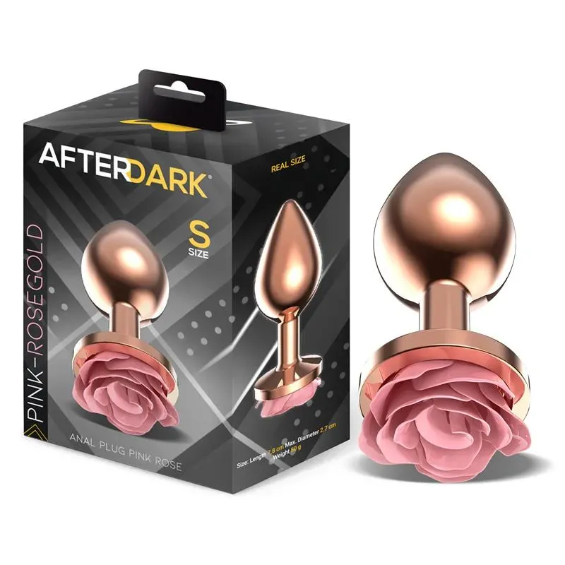 Plug Anal de Metal Oro Rosa con Rosa Rosa en la Base Talla S – Anal