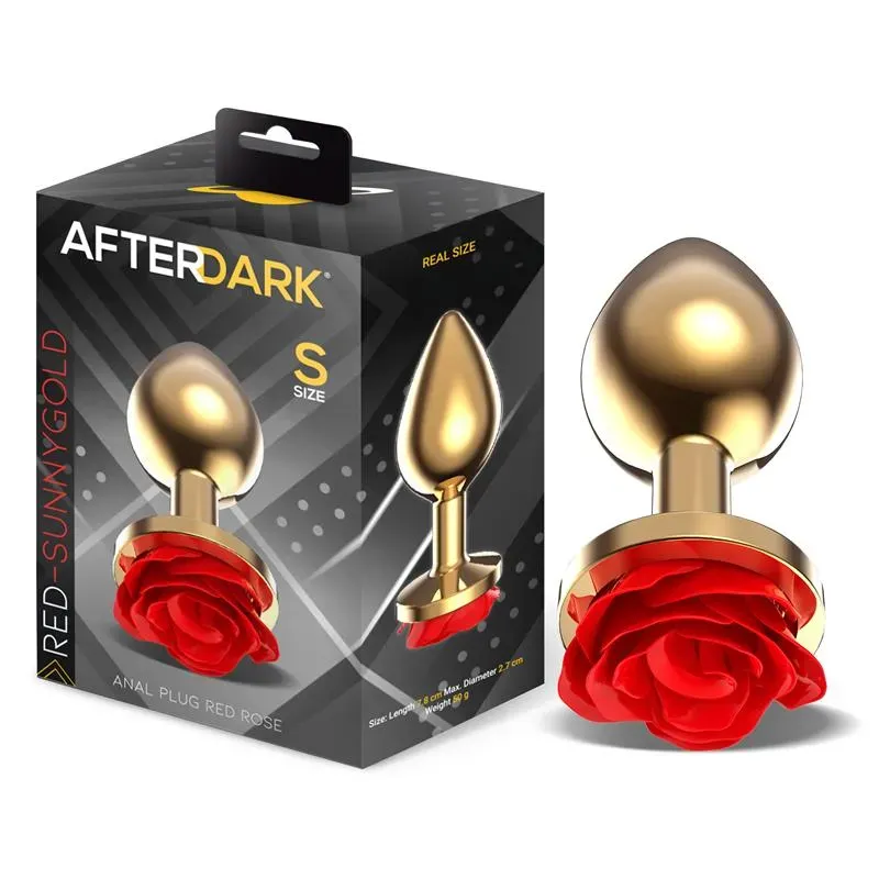 Plug Anal de Metal Dorado con Rosa Roja en la Base Talla S – Anal