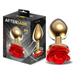 Plug Anal de Metal Dorado con Rosa Roja en la Base Talla M