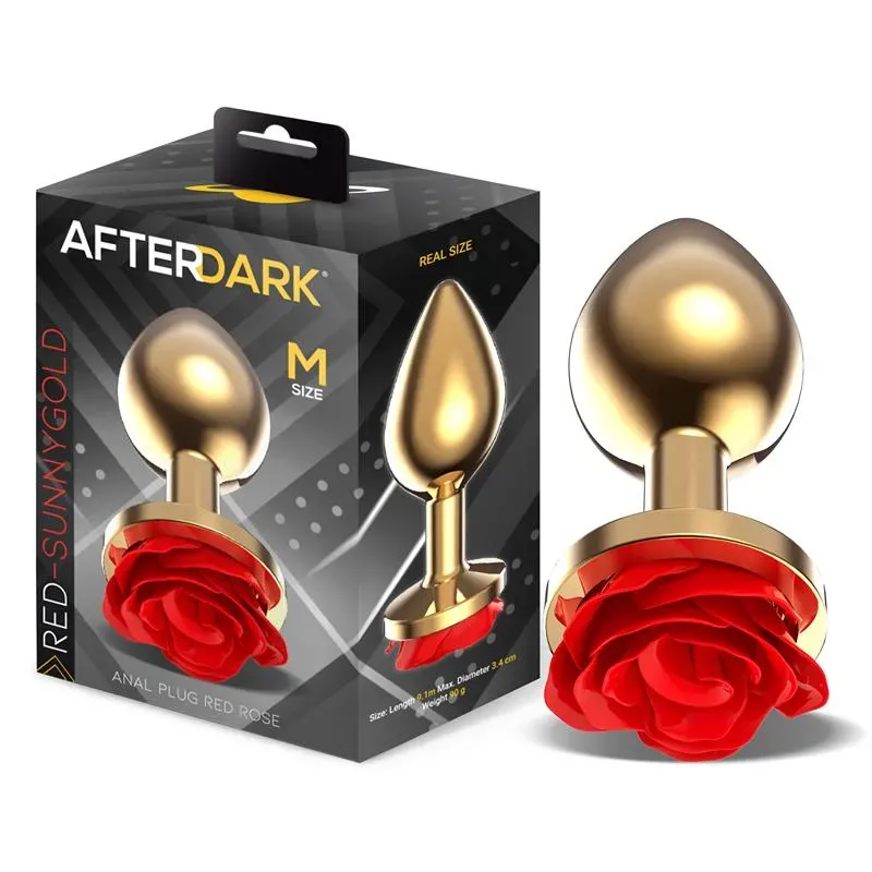 Plug Anal de Metal Dorado con Rosa Roja en la Base Talla M – Anal