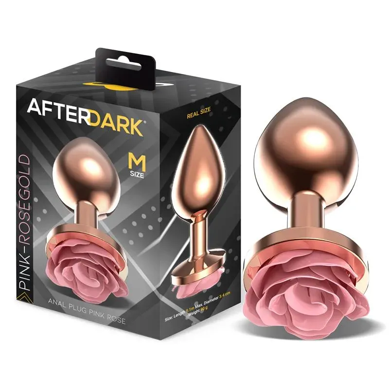 Plug Anal de Metal Oro Rosa con Rosa Rosa en la Base Talla M – Anal