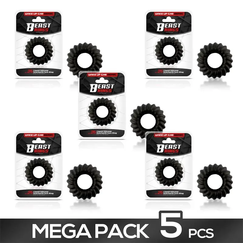 Pack de 5 25 mm Sawtooth Cock Ring Liquid Siliconek – Packs