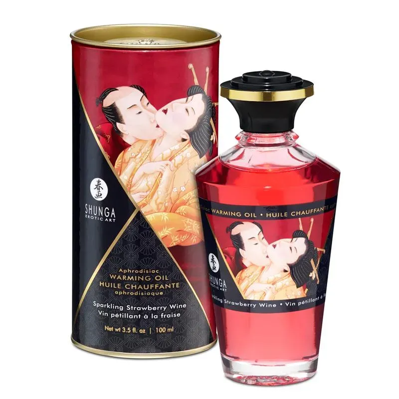 Shunga Aceite de Masaje Efecto Calor Aroma Vino Espumoso de Fresa – Aceites Esenciales
