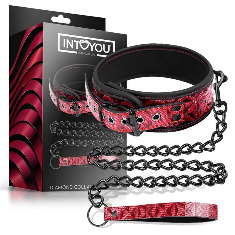 Collar con Correa Ajustable Diamond Cuero Vegano – BDSM/Accesorios