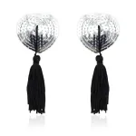 Pezoneras Autoadhesivas Forma de Corazón con Lentejuelas Negro/Plata