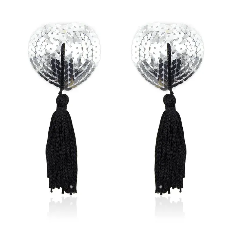 Pezoneras Autoadhesivas Forma de Corazón con Lentejuelas Negro/Plata – Pezoneras