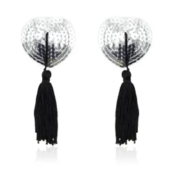 Pezoneras Autoadhesivas Forma de Corazón con Lentejuelas Negro/Plata