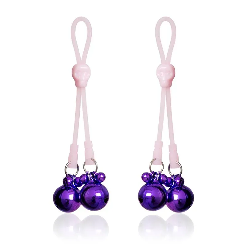Pinzas Pezones Calaberas y Cascabeles Silicona y Metal Rosa/Púrpura – BDSM/Pinzas Pezones