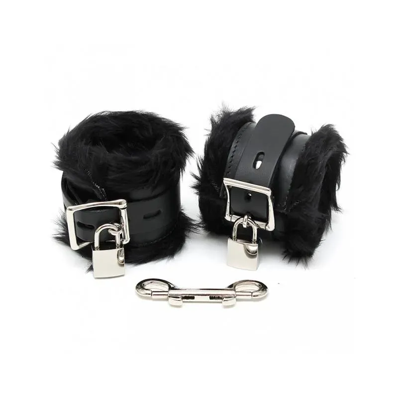 Esposas para Pies Cuero y Pelo Negro 7cm Candados – Esposas y Antifaces