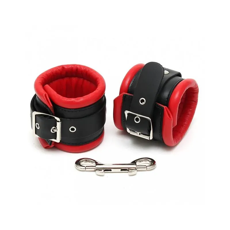 Esposas para Pies Cuero Negro y Rojo 7cm – Esposas y Antifaces