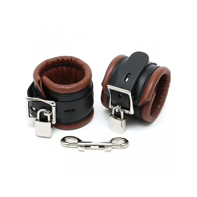 Esposas para Pies Cuero Negro y Marrón 7cm Candados – Esposas y Antifaces