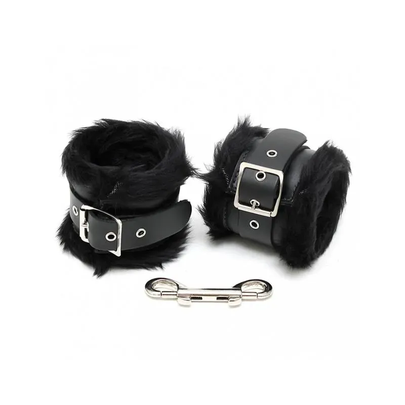 Esposas para Pies Cuero y Pelo Negro 7cm – Esposas y Antifaces