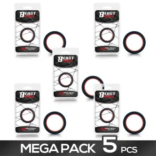 Pack de 5 Anillo para el Pene Silicona Rojo y Negro 3.6cm