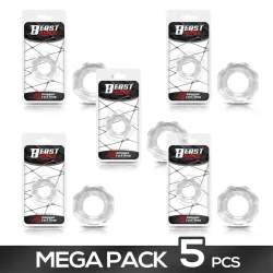 Pack de 5 Anillo para el Pene Súper Flexible Poligonal 2.2 cm Transparente