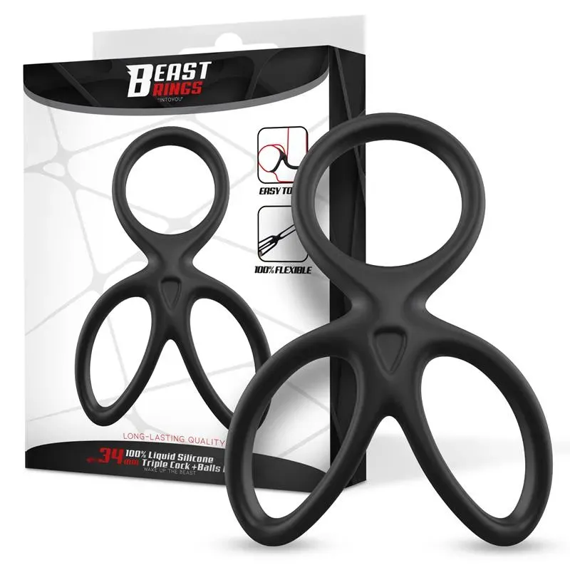 Anillo Triple Pene y Testículos Silicona Líquida Flexible – Anillos Pene