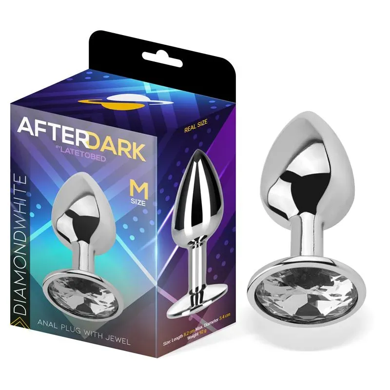 Plug Anal con Jota Color Blanco Diamante Talla M Aluminio – Anal