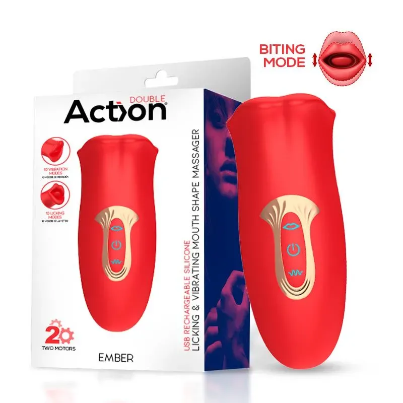 Ember Masajeador Forma Boca con Lameteo y Vibración USB Silicona – Estimuladores