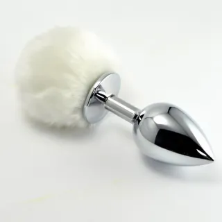 Plug Anal de Metal con Pompon Blanco Talla S