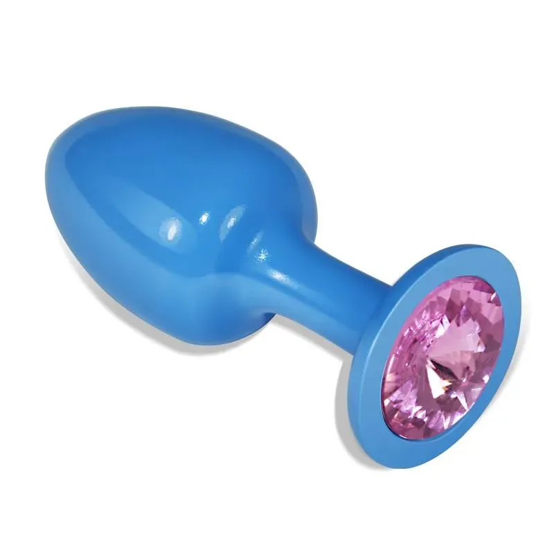 Plug Anal de Metal Azul Rosebud con Joya Rosa – Anal