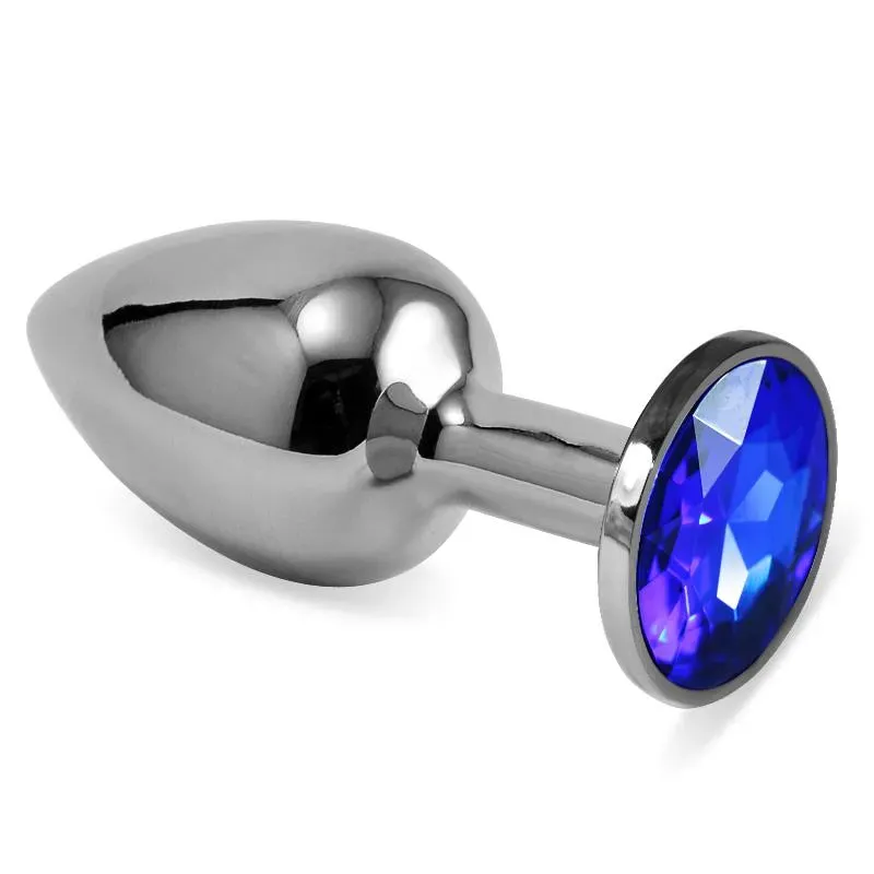 Plug Anal Plateado Rosebud Classic con Joya Azul Oscuro Talla S – Anal