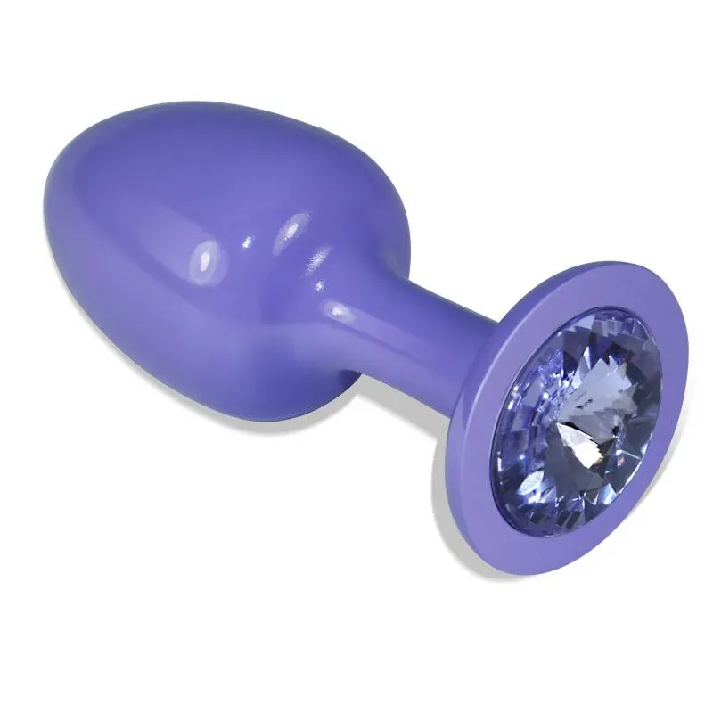 Plug Anal de Metal Púrpura Rosebud con Joya Azul – Anal