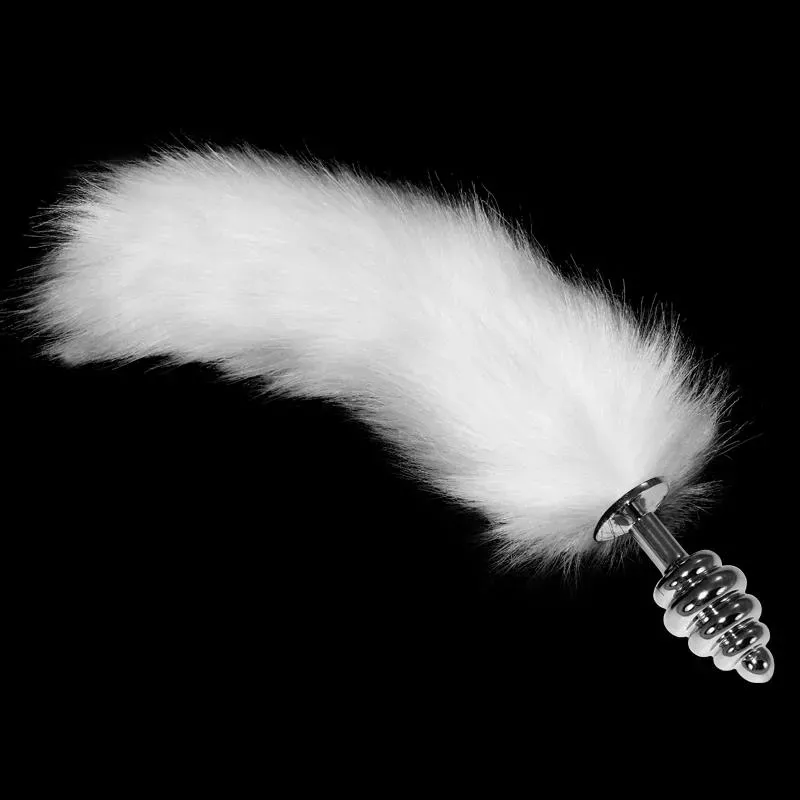 Plug Anal de Metal en Espiral con Cola Blanco – Anal
