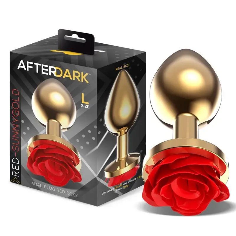 Plug Anal de Metal Dorado con Rosa Roja en la Base Talla L – Anal