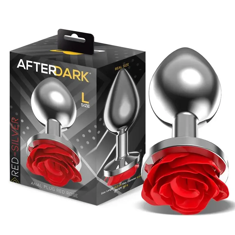 Plug Anal de Metal con Rosa Roja en la Base Talla L – Anal